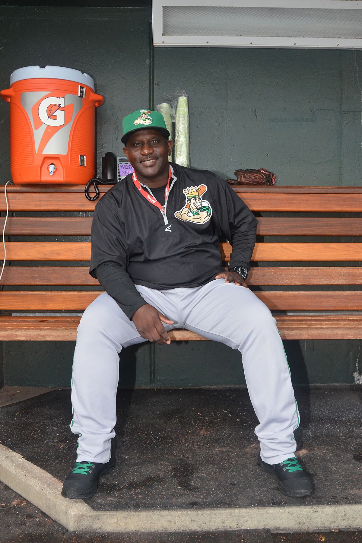Coach James Lofton Jr. in the dugout during his time coaching in the Seattle Mariners organization
